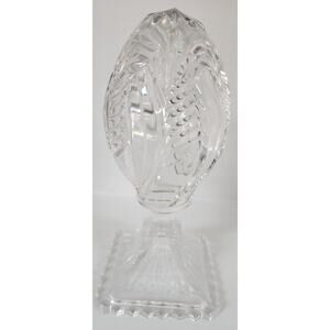 Vintage Lead Crystal Cut Glass Egg on Pedestal Base 7.25" Starburst & Leaf Motif